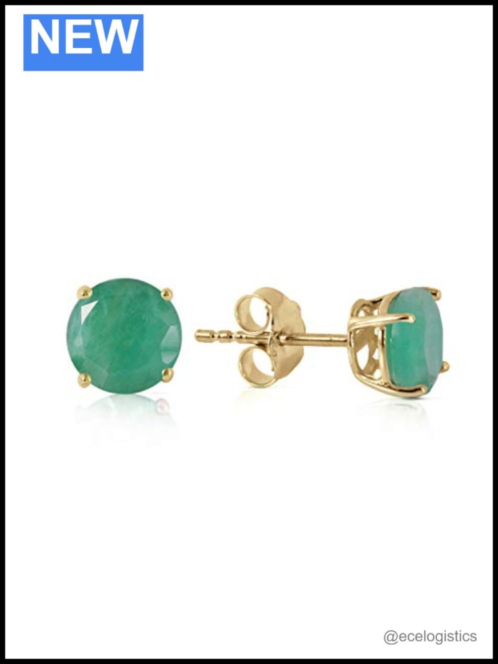 14K Solid Yellow Gold Natural Emerald Flower Stud Earrings 0.95ct
